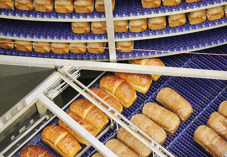 Bread on spiral belt