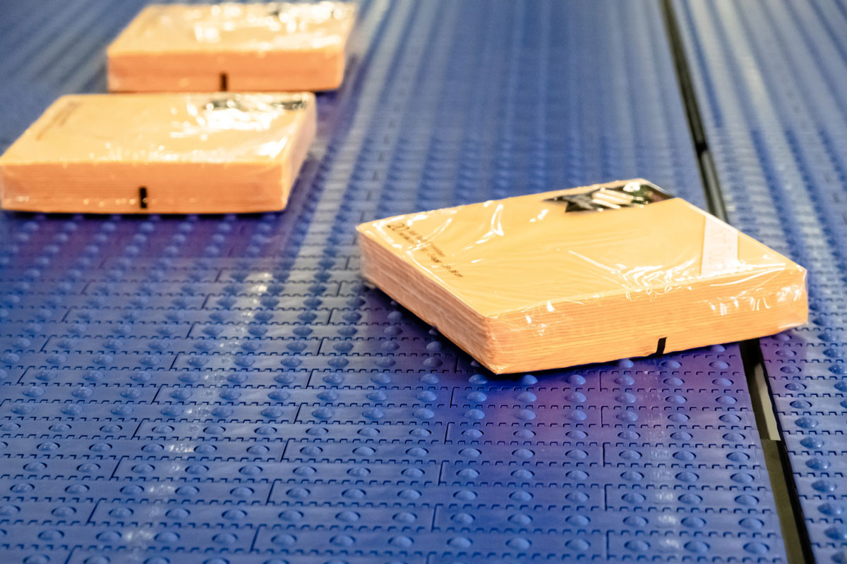 Packaged napkin on Habasit Sphere Top Belt